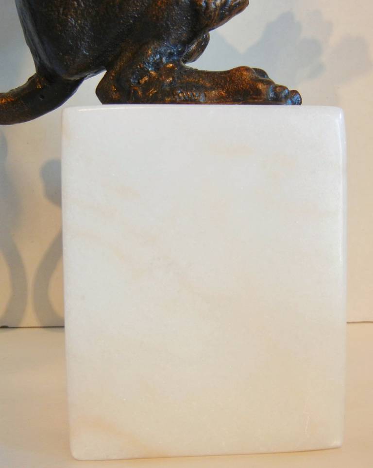 Rampant Lion Bookends on Marble Plinths in Cast Iron 2