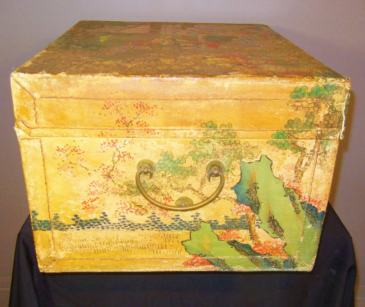 Dyed Pigskin Lady's Trunk with Painted Vignettes and Silk Lining, China, 1885
