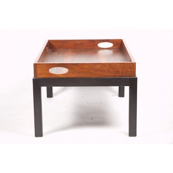 Joinery Coffee Table Made from Large Mid-Century Walnut Butler's Tray on Custom Stand For Sale