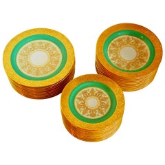 Rouard of Paris, Pompadour Green Double-Gold Incrustation Porcelain Set