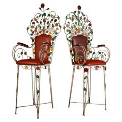 Two Italian Painted Tole & Wrought Iron Garden/Bar Chairs 1900