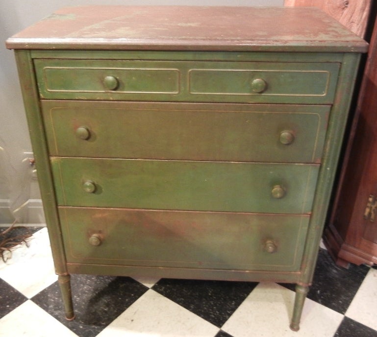 American Rare Painted Sheraton-Style Industrial Metal Chest of Drawers