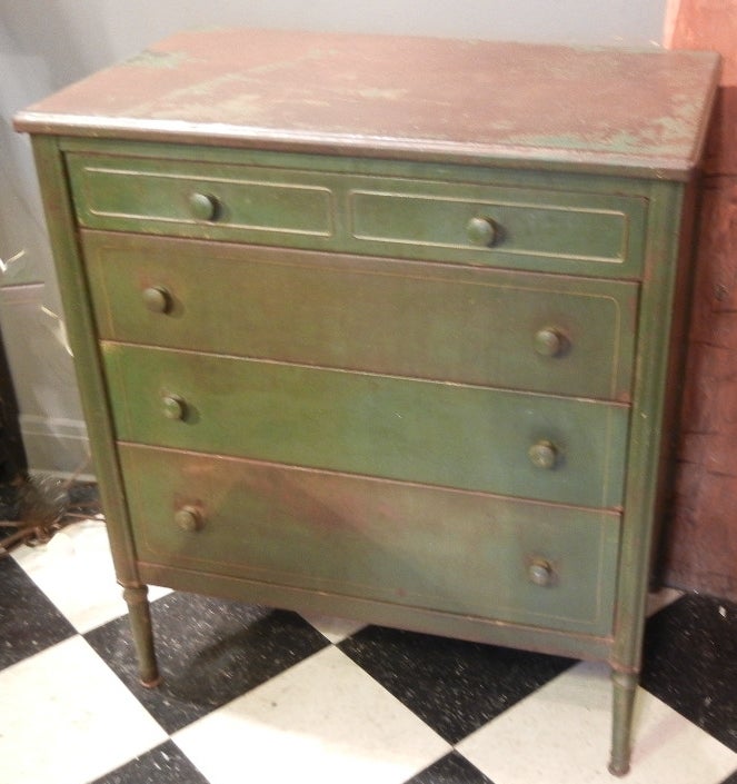20th Century Rare Painted Sheraton-Style Industrial Metal Chest of Drawers