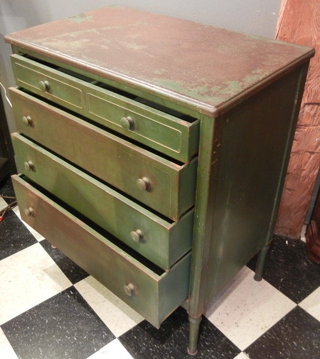 Rare Painted Sheraton-Style Industrial Metal Chest of Drawers 1