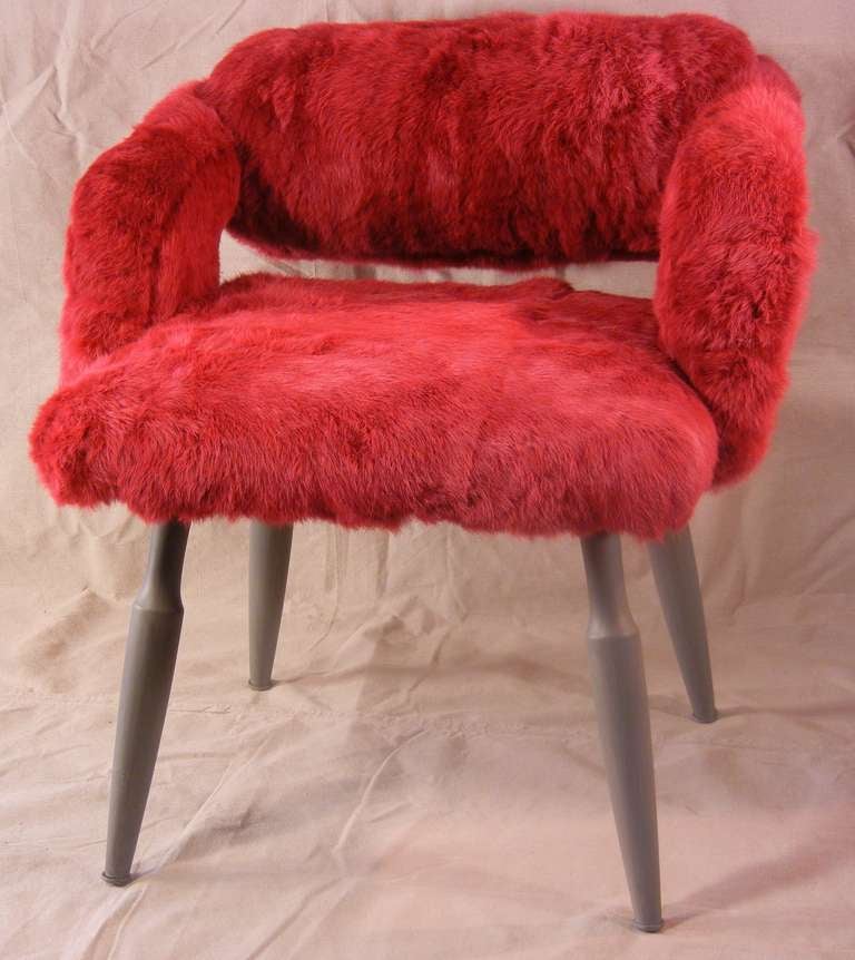 Contemporary Fuchsia Rabbit Fur Vanity Chair by Godoy, 2007 Recycled Art Furniture