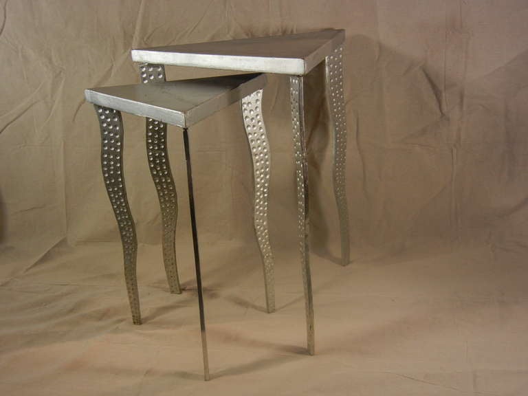 Post-Modern Postmodernism Pair of Nesting Tables in Steel and Wood For Sale