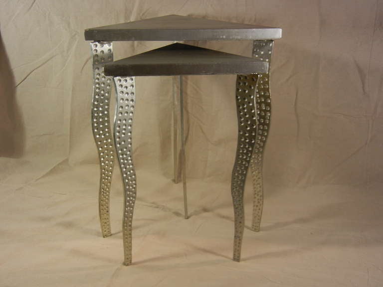American Postmodernism Pair of Nesting Tables in Steel and Wood For Sale