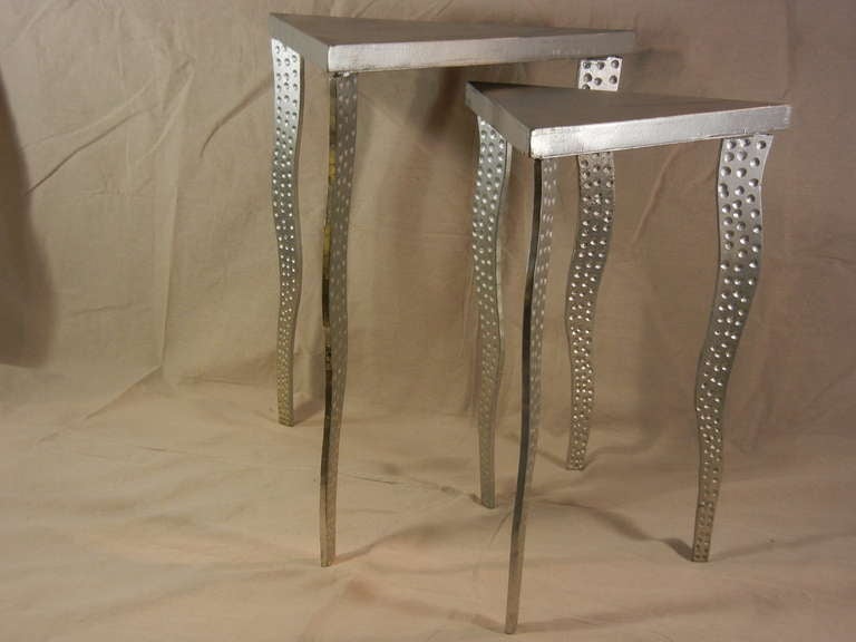 Postmodernism Pair of Nesting Tables in Steel and Wood In Good Condition For Sale In Quechee, VT