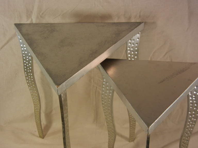 20th Century Postmodernism Pair of Nesting Tables in Steel and Wood For Sale