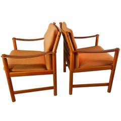 Pair of Lounge Chairs with Cowhide Sling Arms by Knoll International, 1973