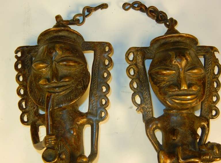 Nigerian Ogboni Society Bronze Edan Figures, Yorubaland, West Africa 19th Century