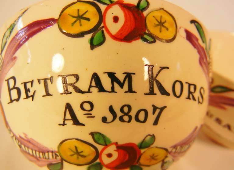 Kors - Kyser Betrothal Teabowls, Pennsylvania Dutch Market Creamware, 1807 For Sale 3