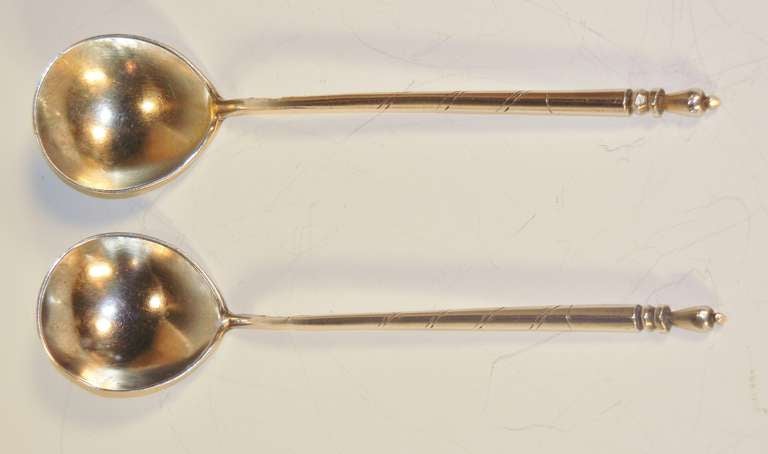 Pair of Russian Silver Teaspoons, Mikail Iakovlevich Isakov, St. Petersburg 1876 For Sale 3