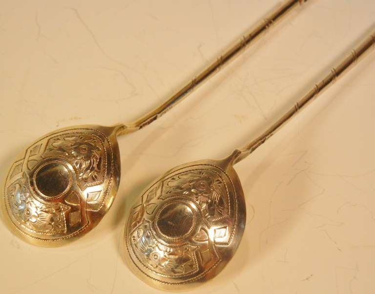 Pair of Russian Silver Teaspoons, Mikail Iakovlevich Isakov, St. Petersburg 1876 For Sale 4