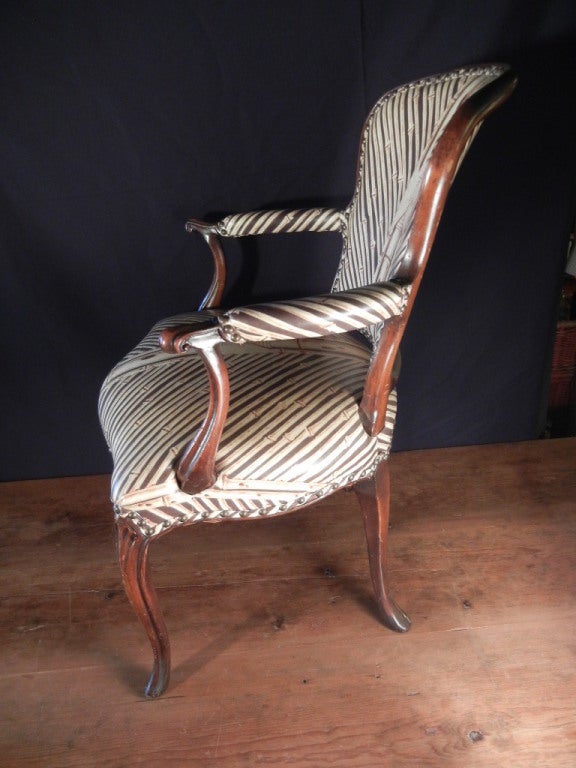 American Pair of Louis XV-Style circa 1850 Fauteuils in Modern Vinyl Upholstery