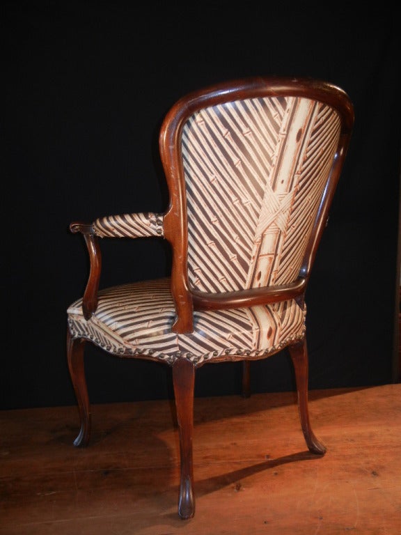 Carved Pair of Louis XV-Style circa 1850 Fauteuils in Modern Vinyl Upholstery