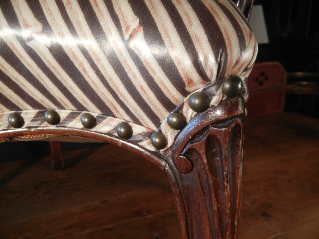 19th Century Pair of Louis XV-Style circa 1850 Fauteuils in Modern Vinyl Upholstery
