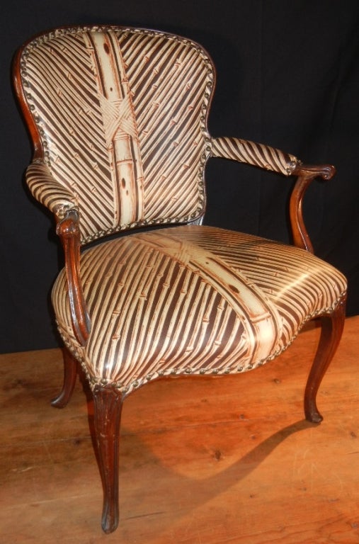Pair of Louis XV-Style circa 1850 Fauteuils in Modern Vinyl Upholstery 2