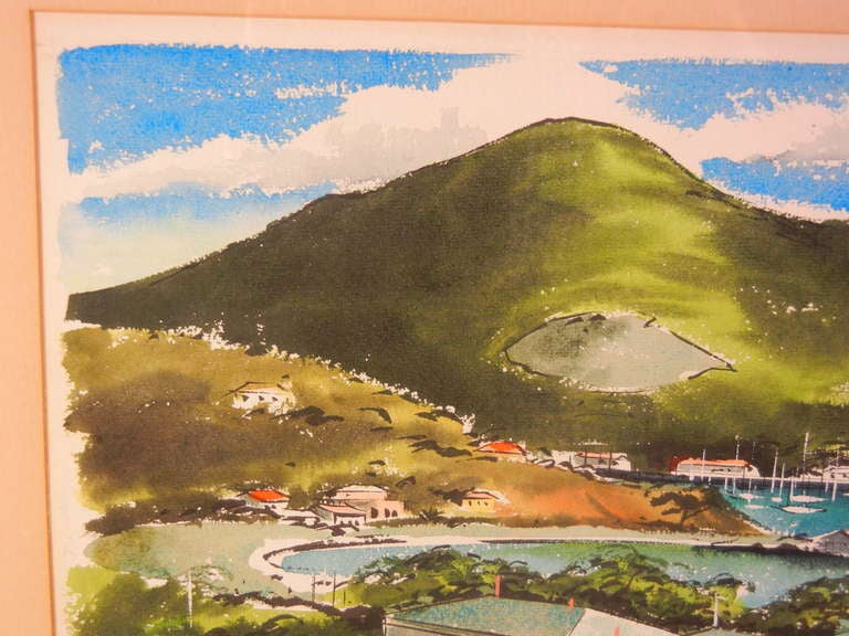 Glass Charlotte Amalie, St. Thomas Watercolor by Ira Smith circa 1958