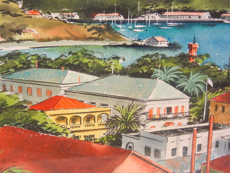 Charlotte Amalie, St. Thomas Watercolor by Ira Smith circa 1958 3