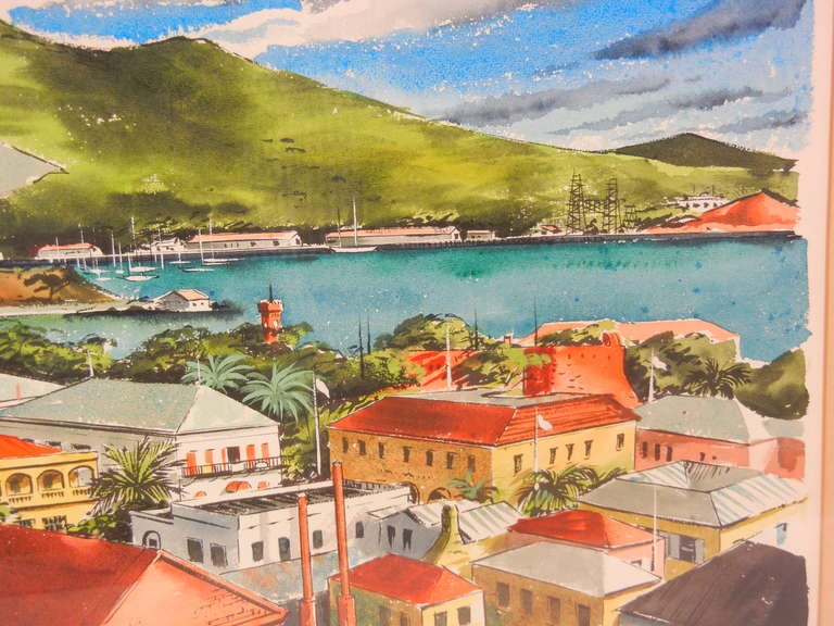 Charlotte Amalie, St. Thomas Watercolor by Ira Smith circa 1958 2