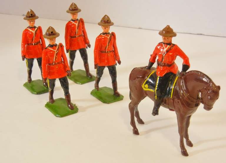British Royal Canadian Mounted Police, 5 Toy Figures by Britians Ltd.