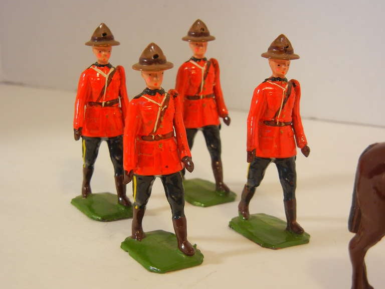 Mid-20th Century Royal Canadian Mounted Police, 5 Toy Figures by Britians Ltd.