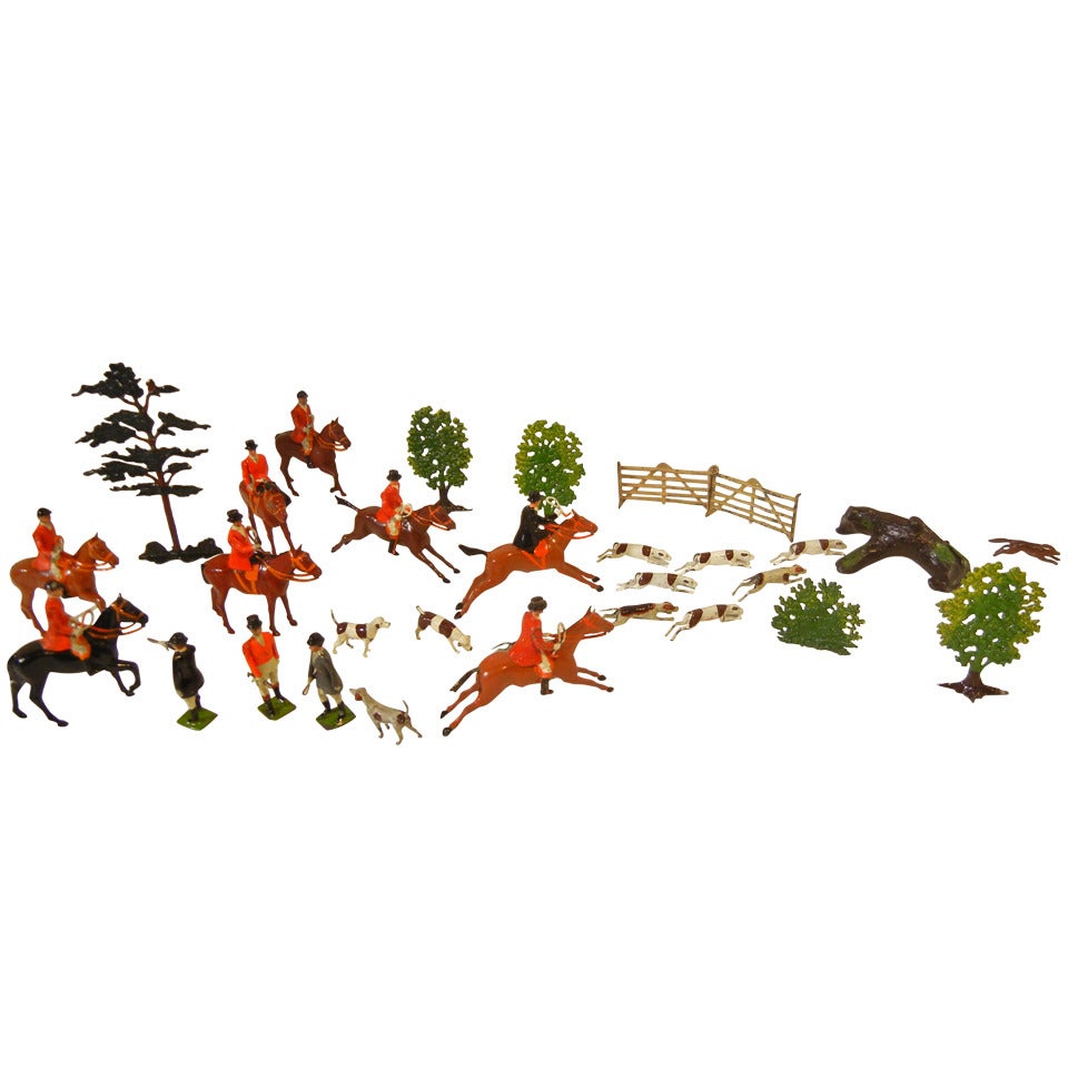 Fox Hunt Vignette of 30 Assembled Toy Figures by Britains Ltd., England 1920-60 For Sale