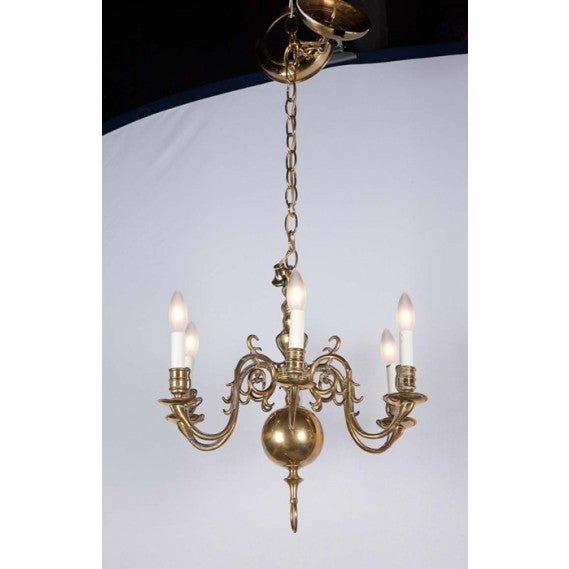 Dutch Baroque-Revival Solid Brass Chandelier, Early 19th Century