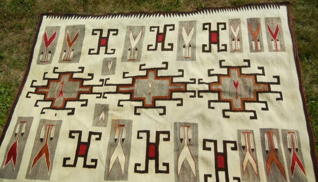 Native American Oversize Navajo Klagetoh Trading Post Vintage Rug in Rare Design