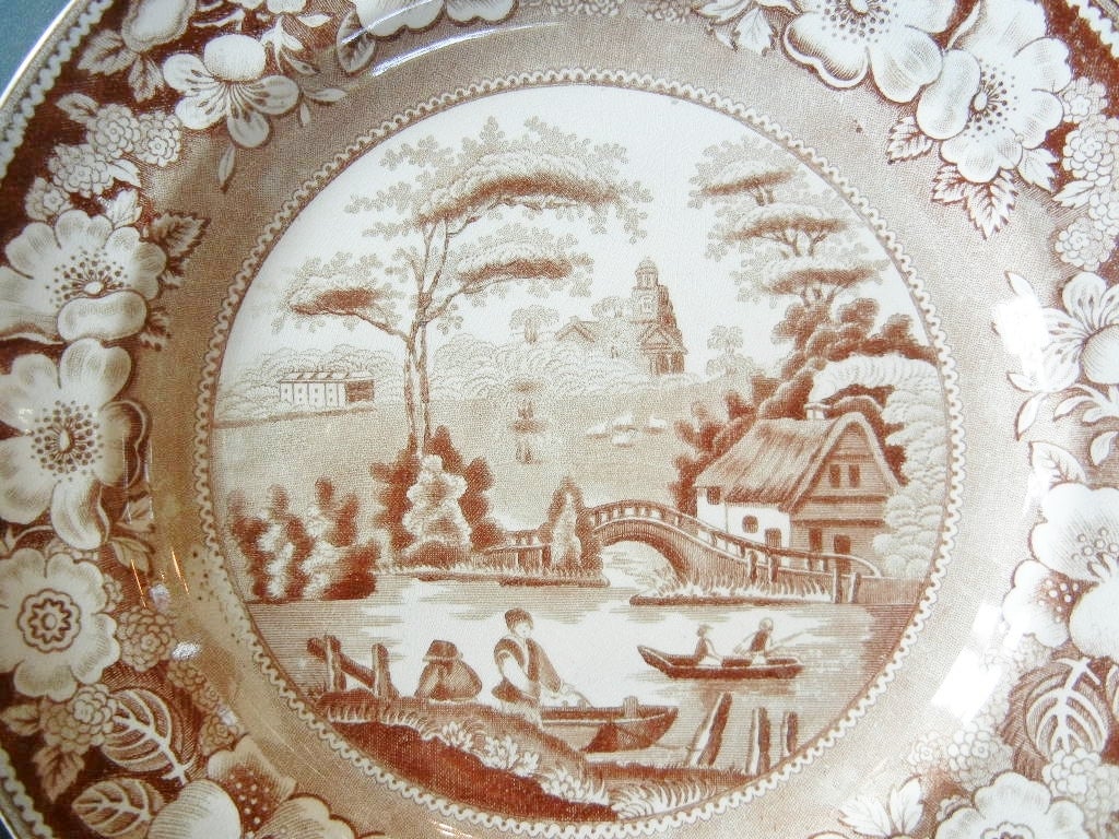 English Wild Rose Staffordshire Historical Period Brown Plate 1825-35