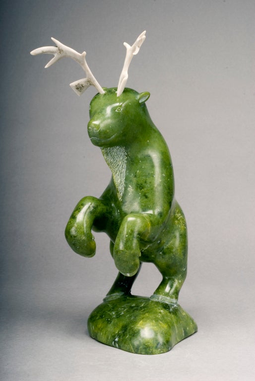 Inuit Dancing Caribou by Pitsiula Michael, Canada, 1986 In Excellent Condition In Quechee, VT