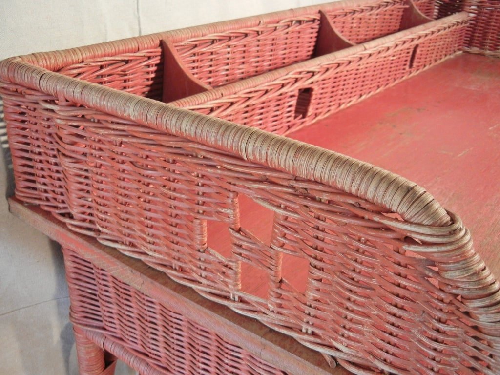 20th Century Adirondack Camp Large Red-Painted Antique Wicker Writing Desk