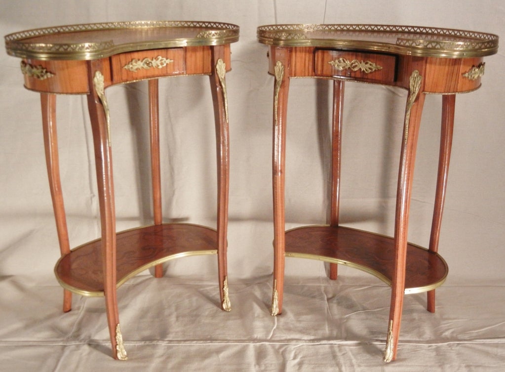 Pair Louis XV Style Haricot Tables With  Marquetry, Brass Mounts 5