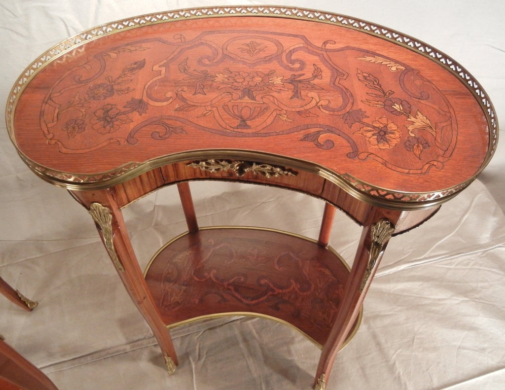 Pair Louis XV Style Haricot Tables With  Marquetry, Brass Mounts 2