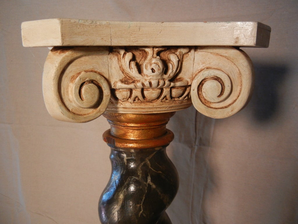 Baroque Gilded Age Carved and Painted Wooden Display Pedestal For Sale
