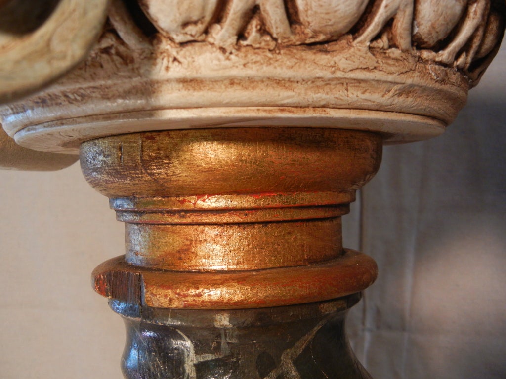 Gilded Age Carved and Painted Wooden Display Pedestal In Good Condition For Sale In Quechee, VT