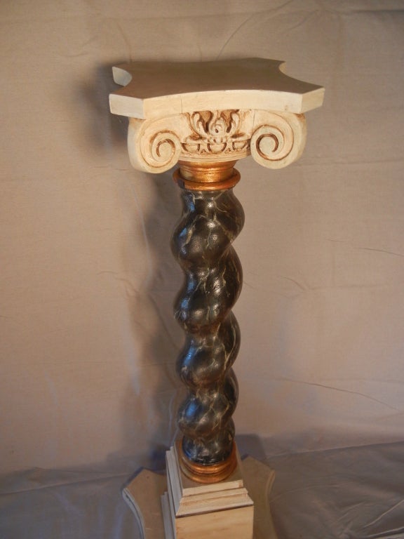 Gilded Age Carved and Painted Wooden Display Pedestal For Sale 1