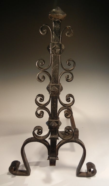 Arts and Crafts Arts & Crafts Period Large Forged Iron Bungalow or Camp Andirons