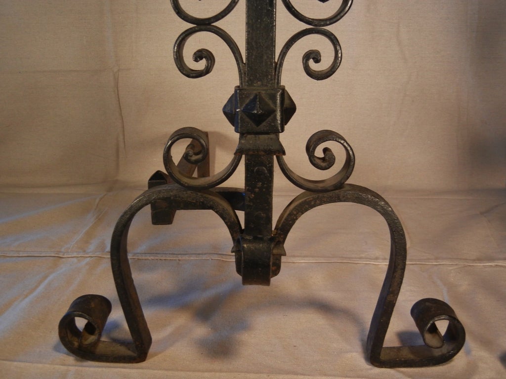 19th Century Arts & Crafts Period Large Forged Iron Bungalow or Camp Andirons