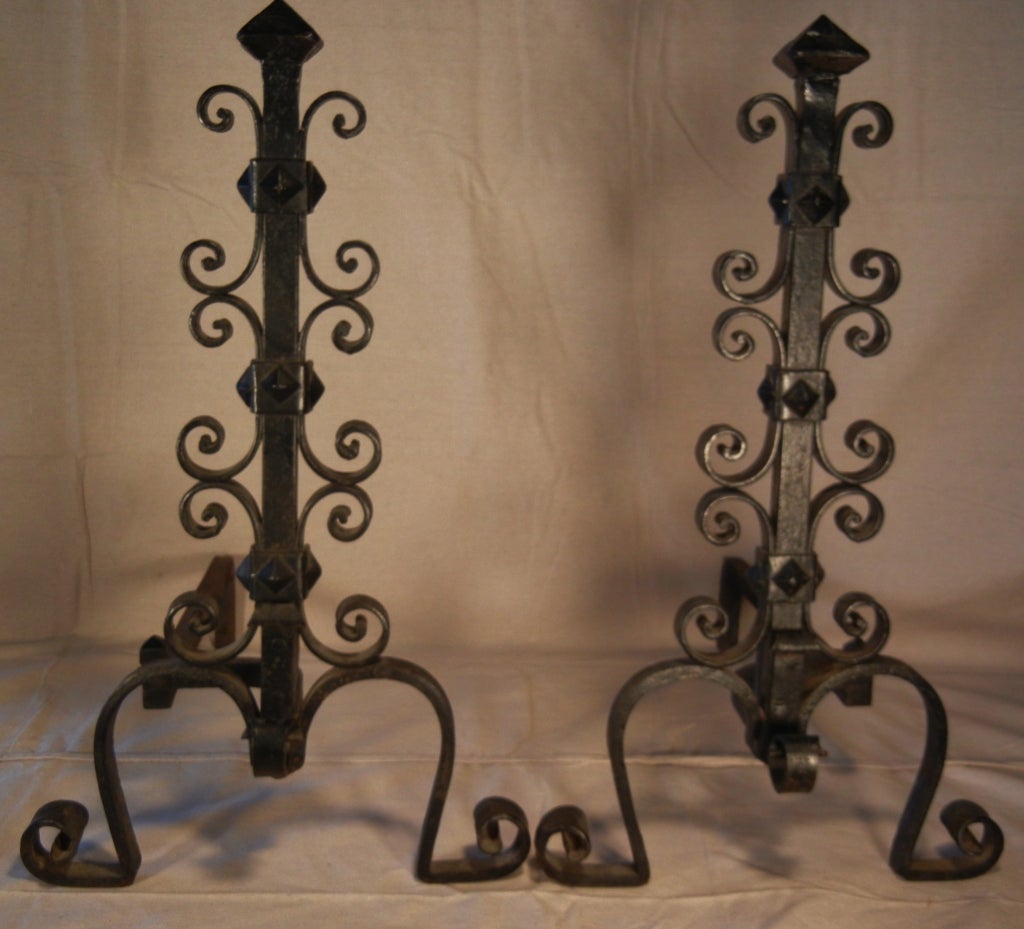 Arts & Crafts Period Large Forged Iron Bungalow or Camp Andirons 3