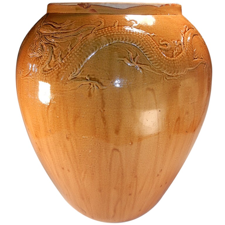 Large Chinese Hand-Thrown Ceramic Porch Vase with Dragon at 1stdibs