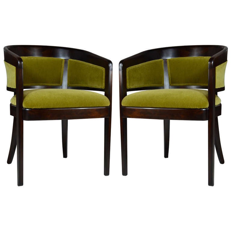 Pair of Chartreuse Mohair Armchairs by Edward Wormley at 1stDibs