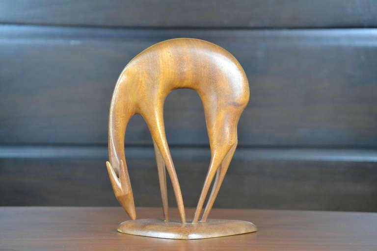 Danish modern teak sculpture of a gazelle.