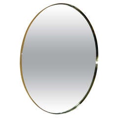 Mid-century Italian 36" Round Brass Framed Mirror