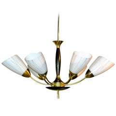 Fabulous Brass and Walnut Chandelier