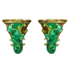 Majolica Vintage Pair of Sconces