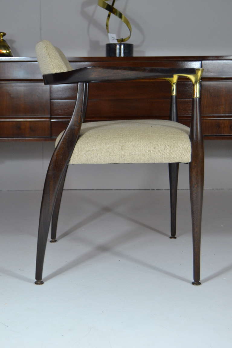 Handsome pair of newly refinished and upholstered pair of Danish armchairs by Ib Kofod-Larsen.