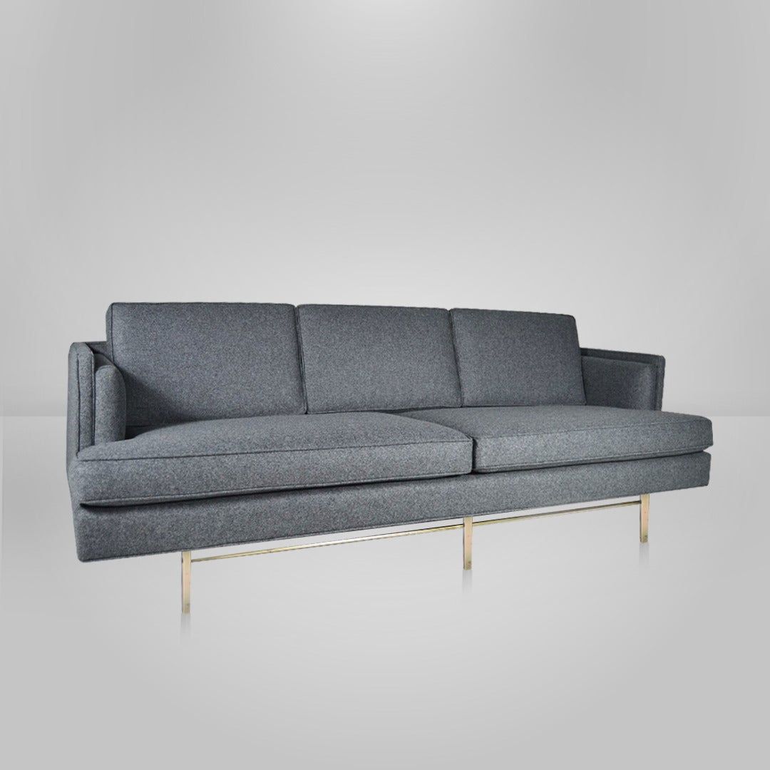 Brass Base Sofa in the Style of Paul McCobb In Excellent Condition In Westport, CT