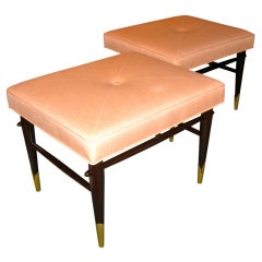 Mid-century Apricot Linen Diamond Benches